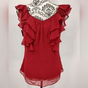 Worthington Dark Red Ruffle Blouse With Cami Size Womans Small